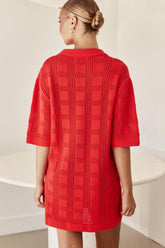 3/4 Sleeve Loose Embroidered Hollow Out Plus Size Blouse Dress